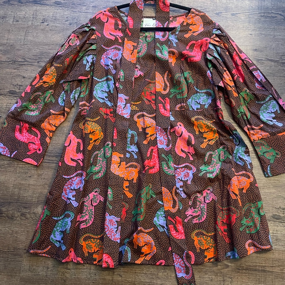 Fox and Hen Dress with colorful animal print